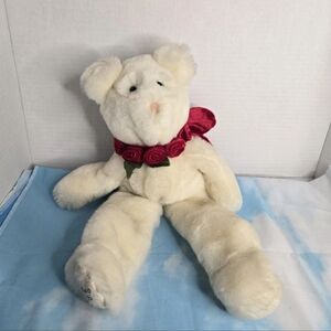 Phebe Phillips A Little Silly Bear White Plush Roses Red Wings 15" Stuffed Toy